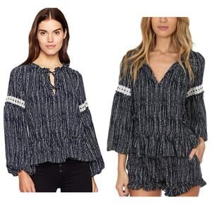 Misa Los Angeles Navy & White Carmen oversized Top